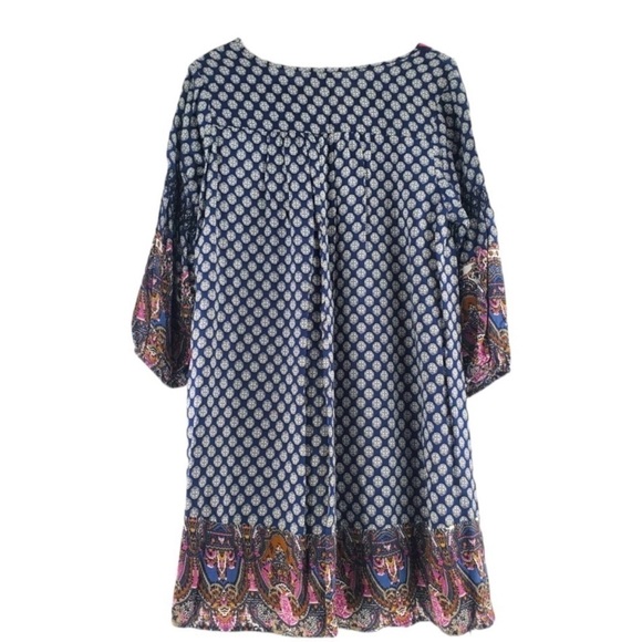 UMGEE, HI-LOW DRESS, WITH 3/4 SLEEVE. BLUE PAISLEY, V-NOTCHED NECK. SIZE M - Picture 4 of 9